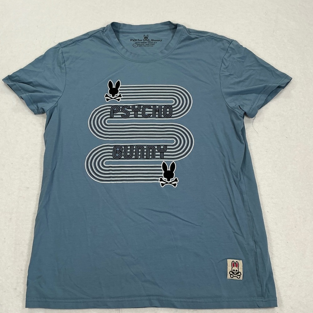 Psycho Bunny Mens Large Blue Pima Cotton Graphic T-Shirt Robert Godley Logo